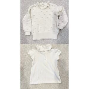 Girls 2T Bundle Cream Crewcuts Sweater with Pom Poms & White Baroni Firenze Polo